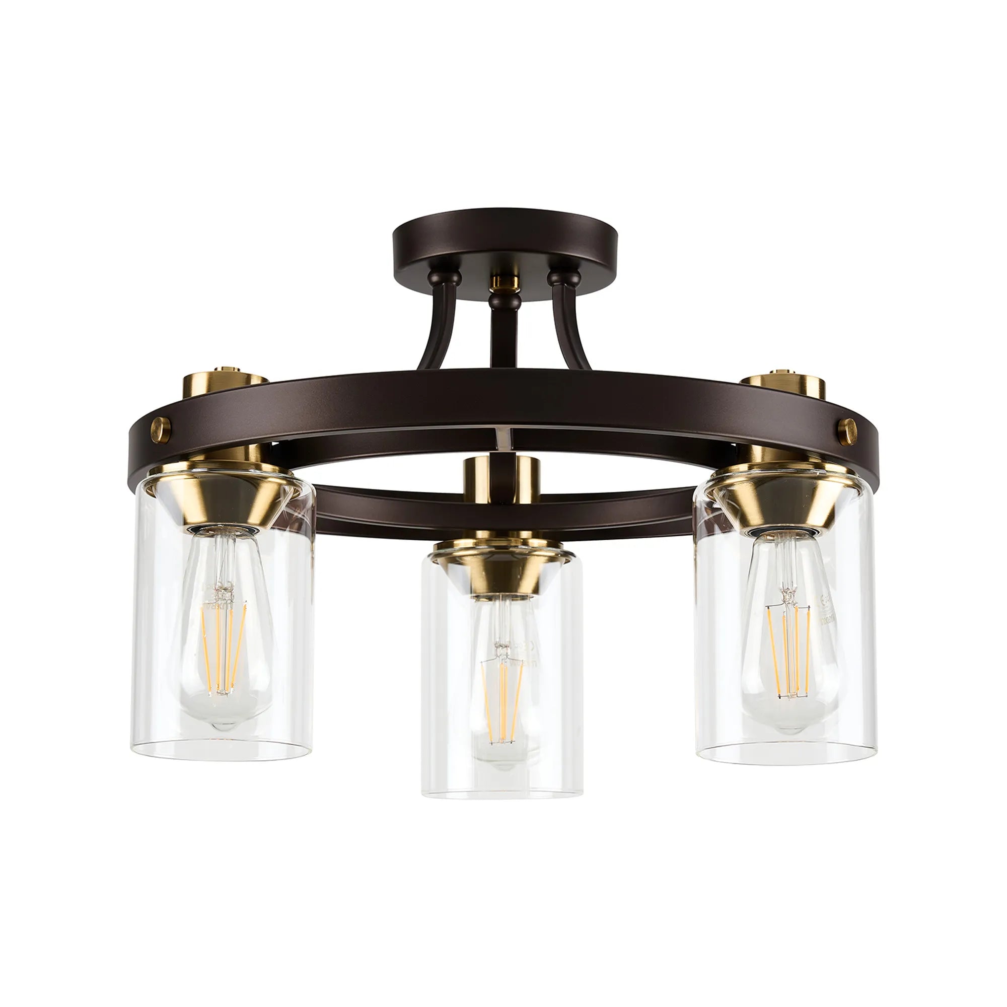 Halo 3/5 Semi Flush Light- Brown Oxide/Gold Bronze With Clear Glass Shades