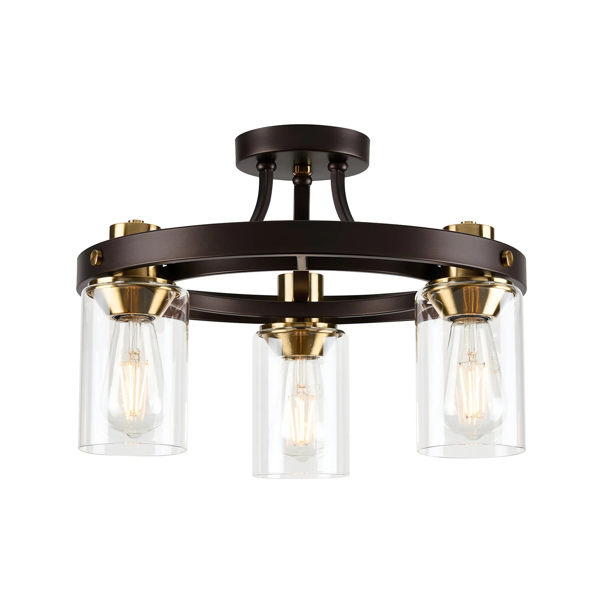Halo 3/5 Semi Flush Light- Brown Oxide/Gold Bronze With Clear Glass Shades