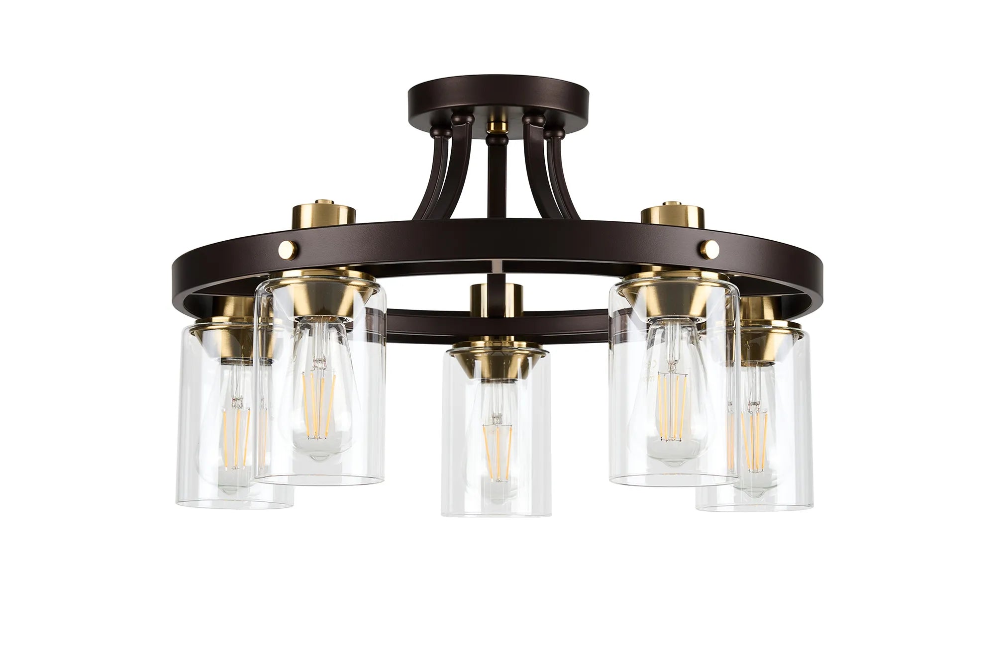 Halo 3/5 Semi Flush Light- Brown Oxide/Gold Bronze With Clear Glass Shades