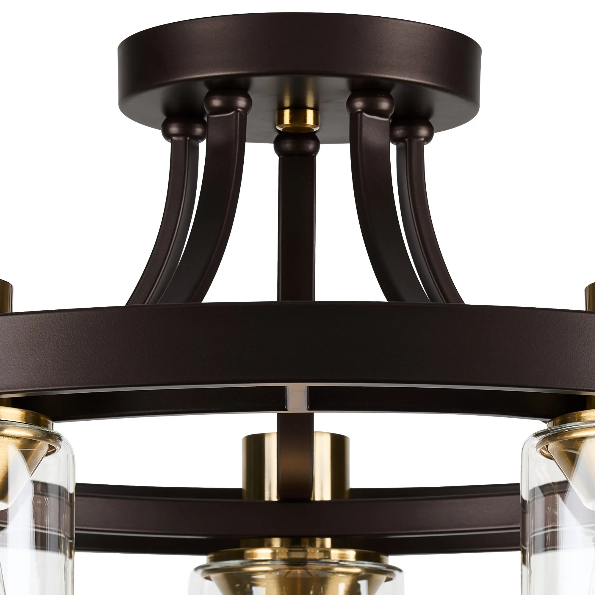 Halo 3/5 Semi Flush Light- Brown Oxide/Gold Bronze With Clear Glass Shades