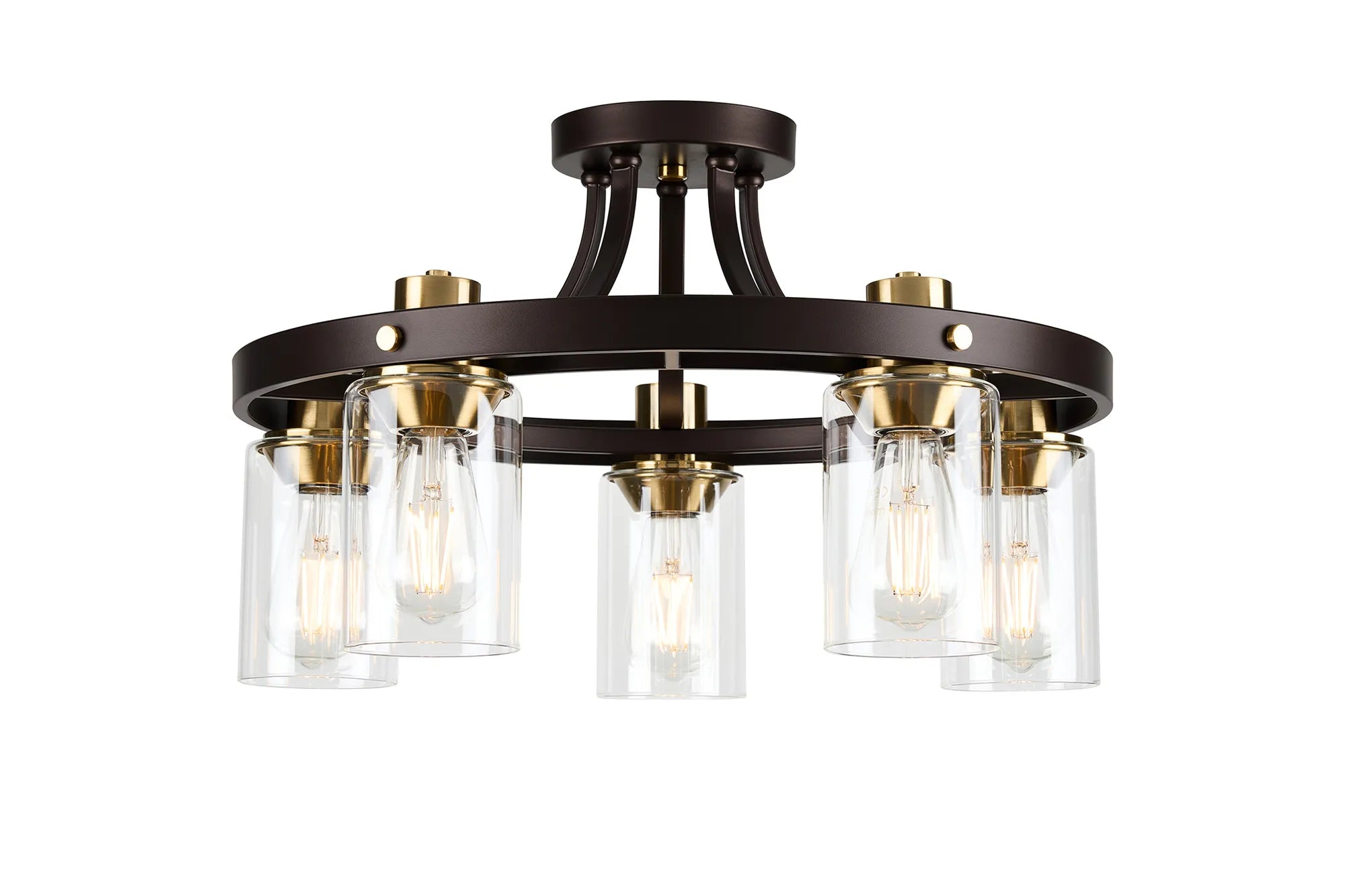 Halo 3/5 Semi Flush Light- Brown Oxide/Gold Bronze With Clear Glass Shades