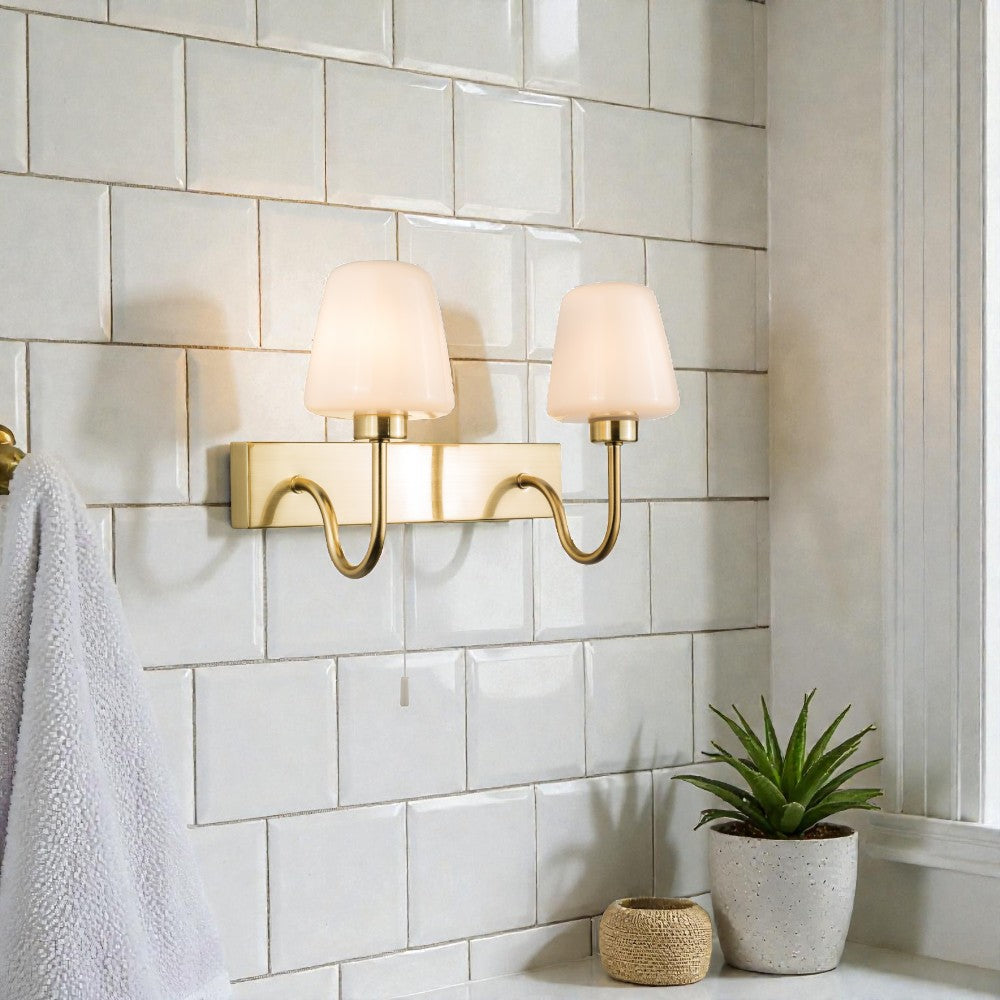 Marina IP44 Double Bathroom Wall Light- Satin Brass/ Polished Chrome Finish