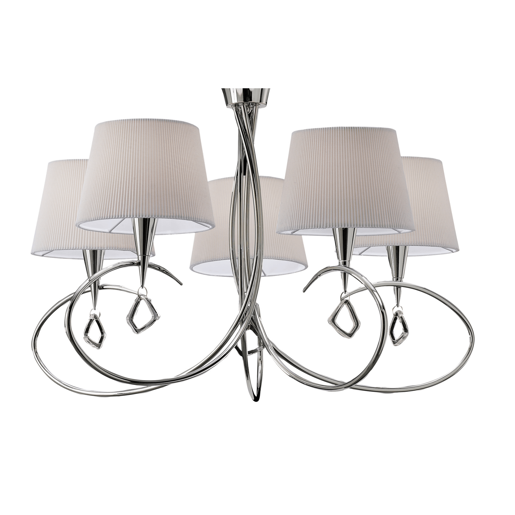 Mara Pendant 5 Light Polished Chrome With Ivory White Shades - Cusack Lighting