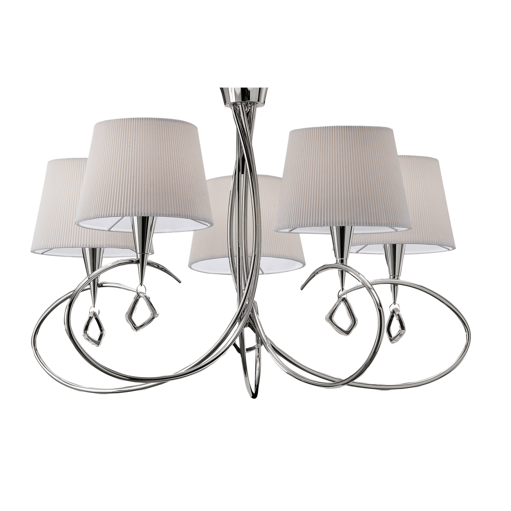 Mara Pendant 5 Light Polished Chrome With Ivory White Shades - Cusack Lighting