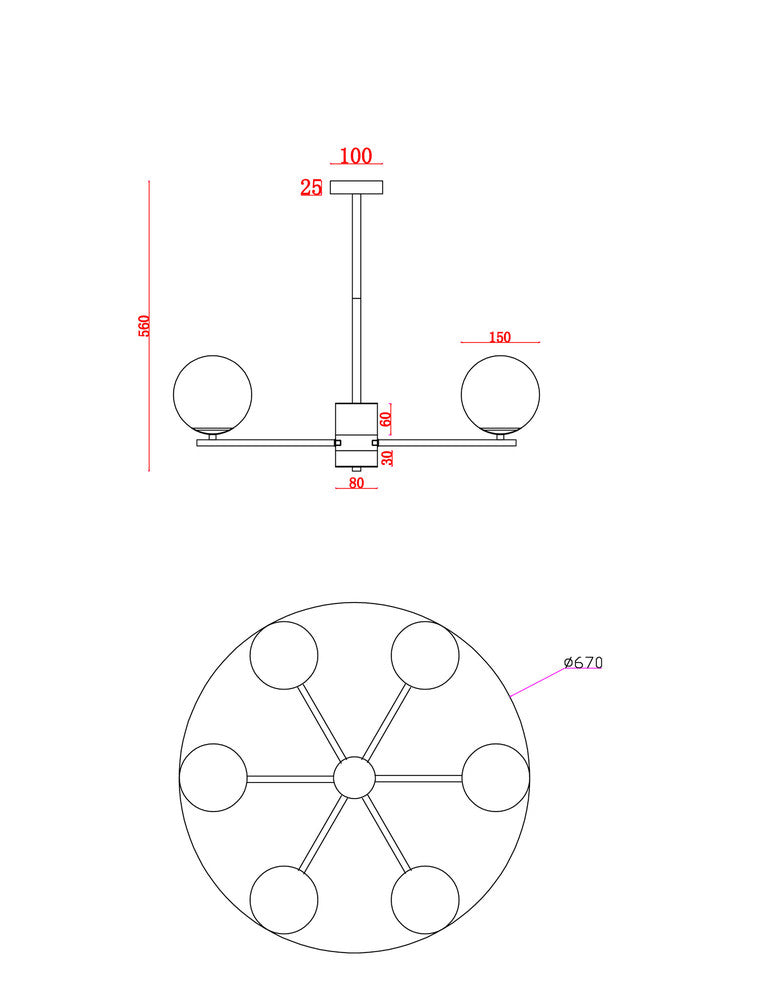 Camina 6/8Lt Chandelier - Brass Finish