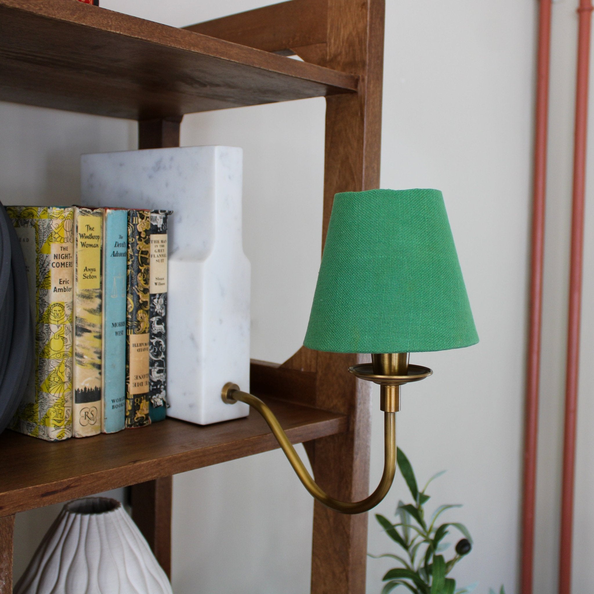 Marble Bookshelf Lamp- Green/White Shades