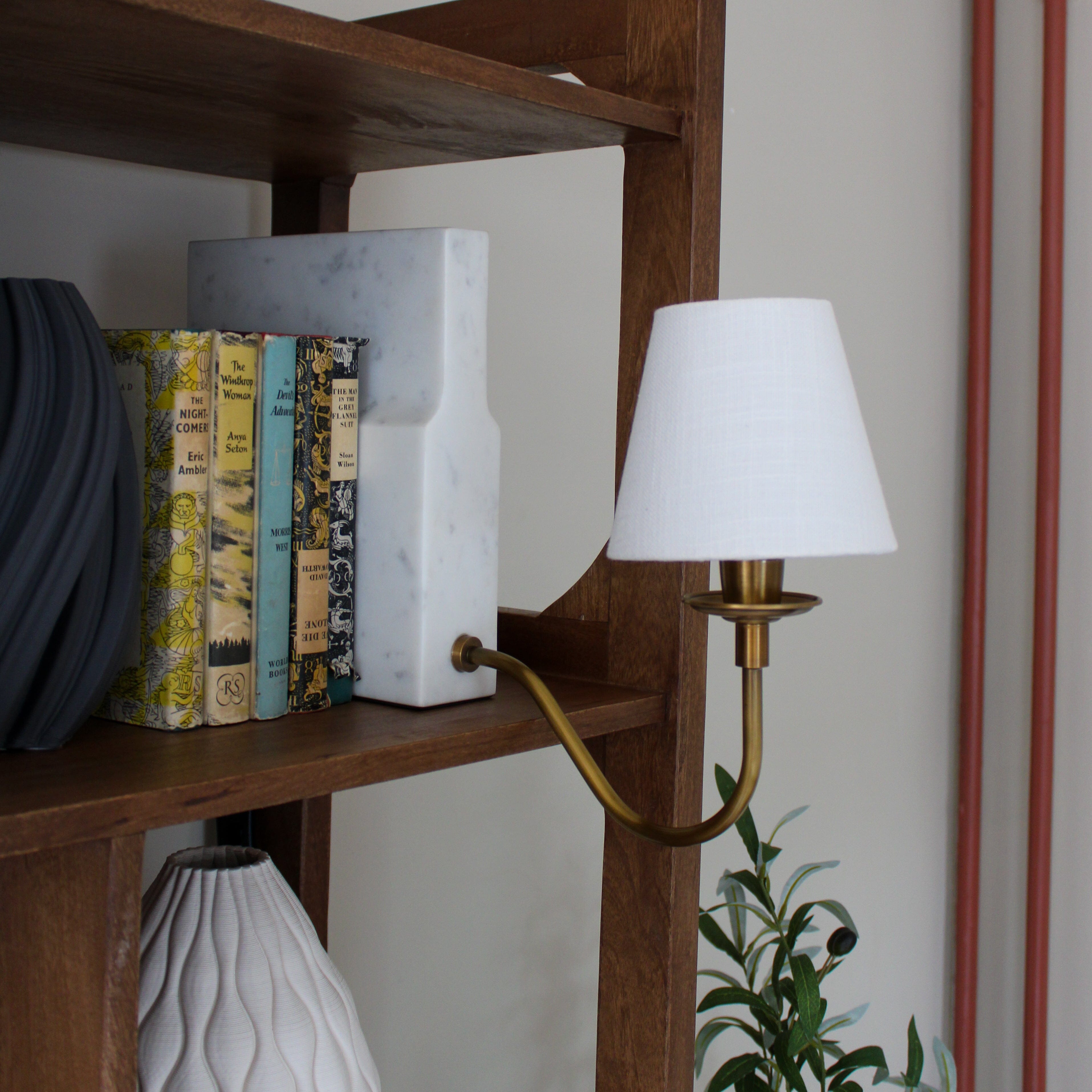 Marble Bookshelf Lamp- Green/White Shades