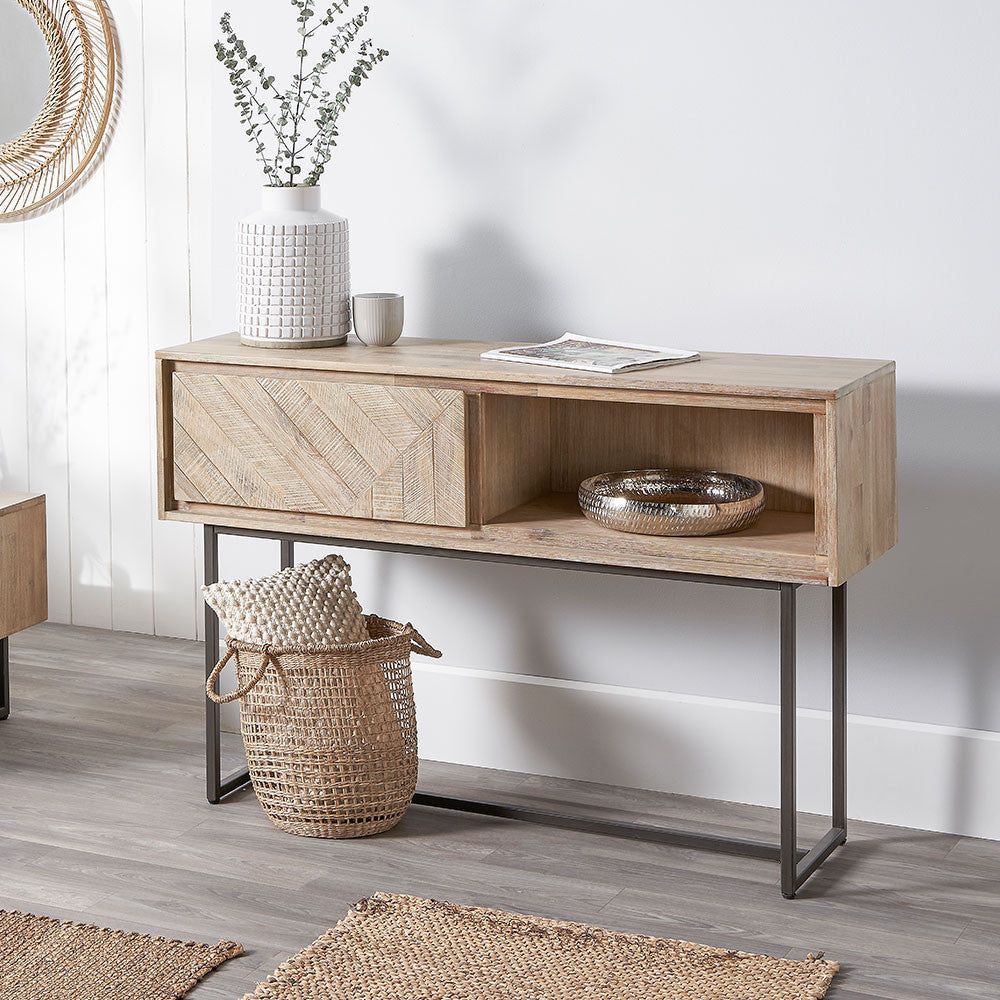Marca Acacia Wood 1 Drawer Console Table - Panelled Finish