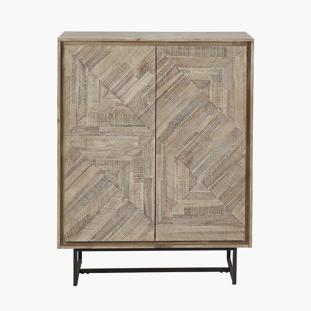 Marca Acacia Wood 2 Door Bar Cabinet - Textured Wood Finish