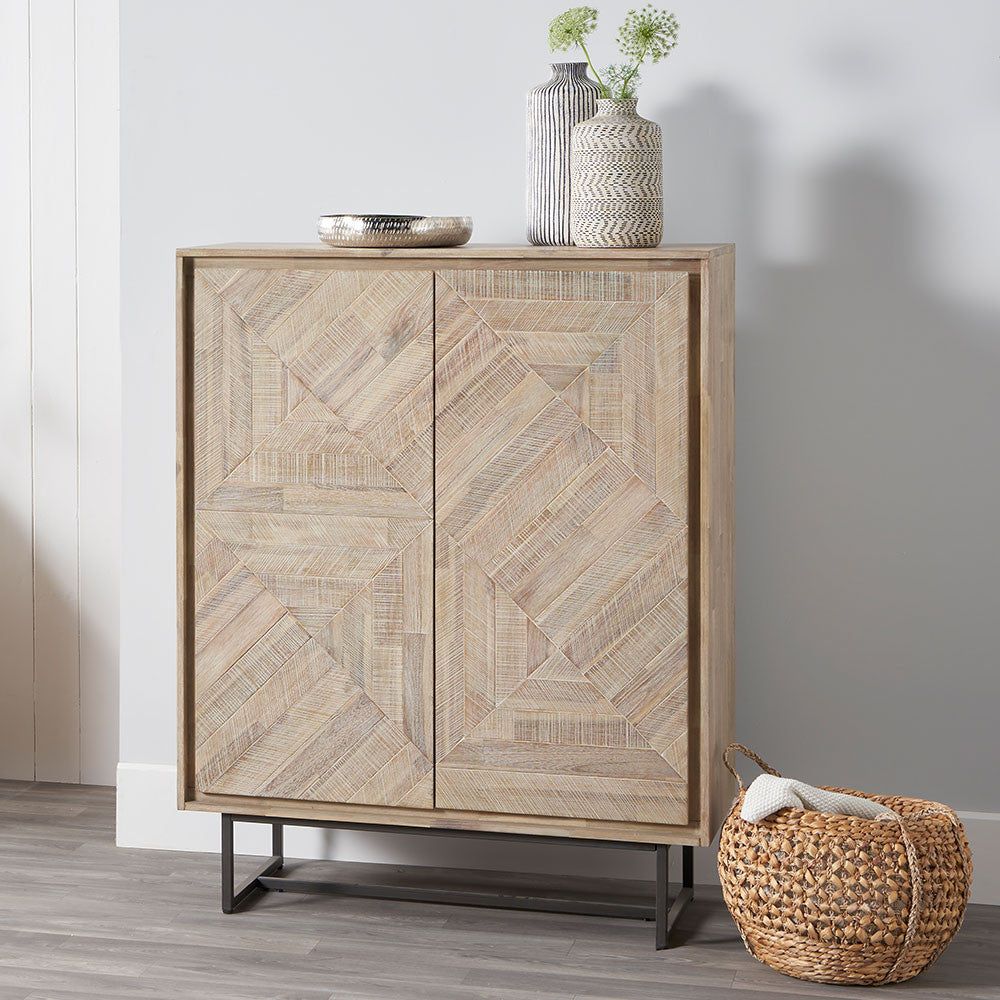 Marca Acacia Wood 2 Door Bar Cabinet - Textured Wood Finish