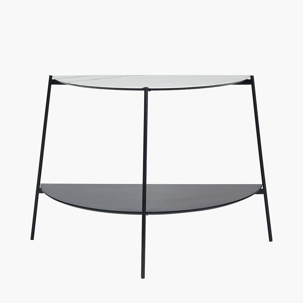 Marchello White Marble Veneer Metal Console Table - Black Finish