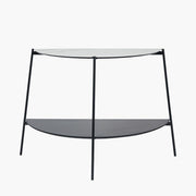 Marchello White Marble Veneer Metal Console Table - Black Finish
