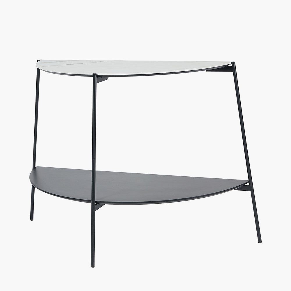 Marchello White Marble Veneer Metal Console Table - Black Finish