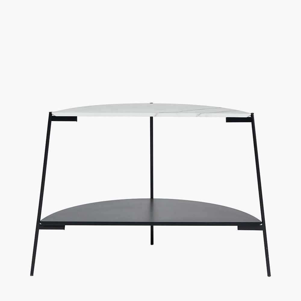 Marchello White Marble Veneer Metal Console Table - Black Finish