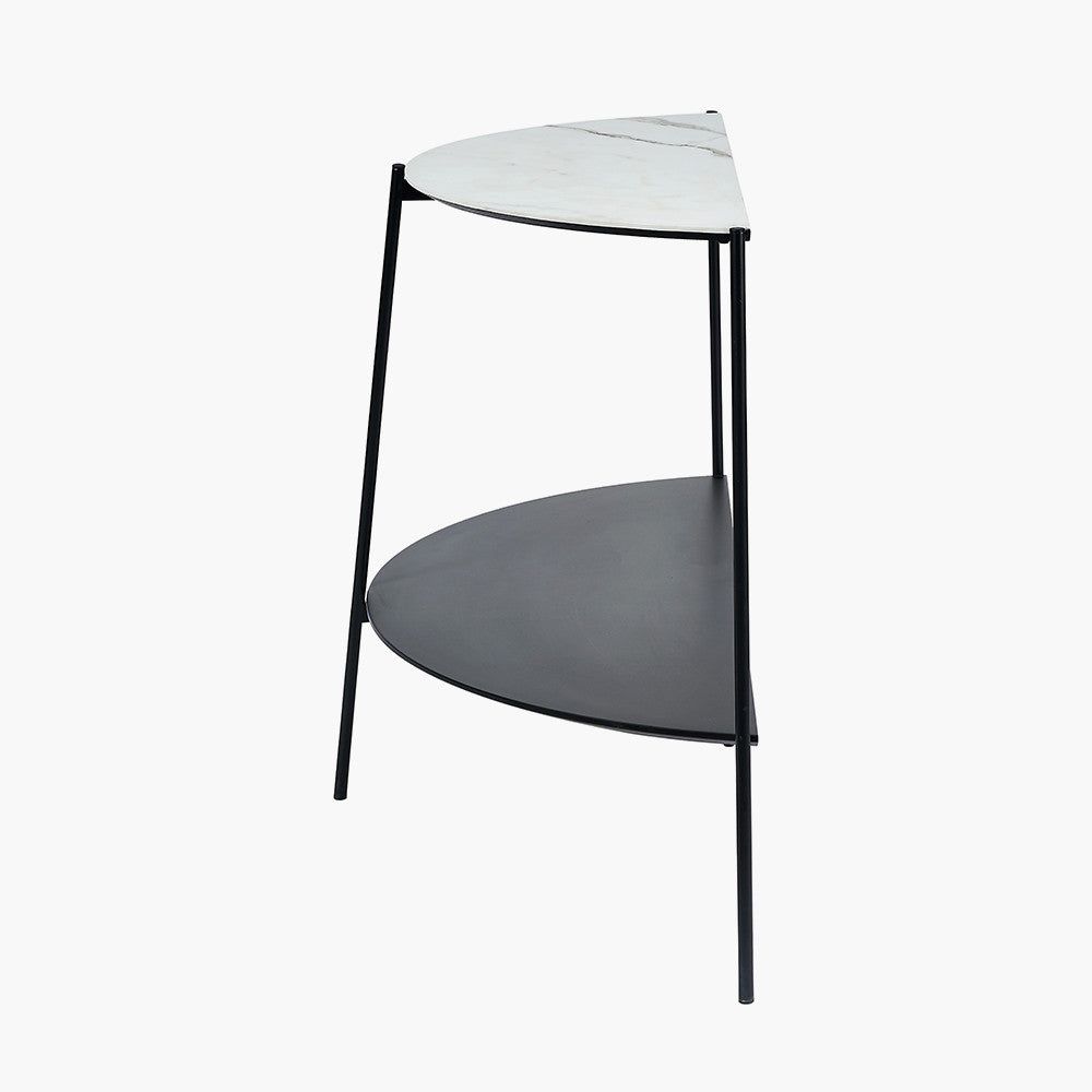 Marchello White Marble Veneer Metal Console Table - Black Finish