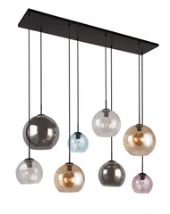 Mardi Gras II 8lt Pendant- Matt Black Metal & Coloured Glass