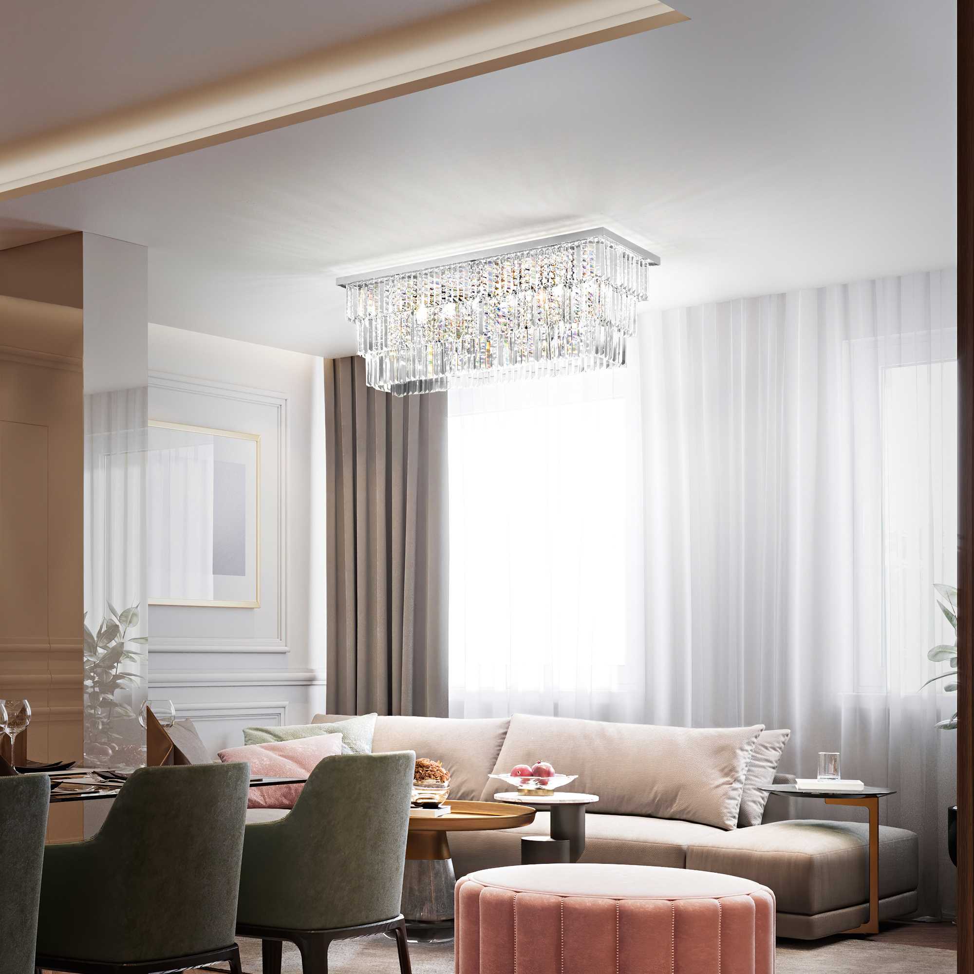 Martinez Crystal Flush Light - Chrome/Gold Finish - Cusack Lighting