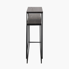 S/2 Mashiko Black Ash Veneer and Black Metal Console Tables