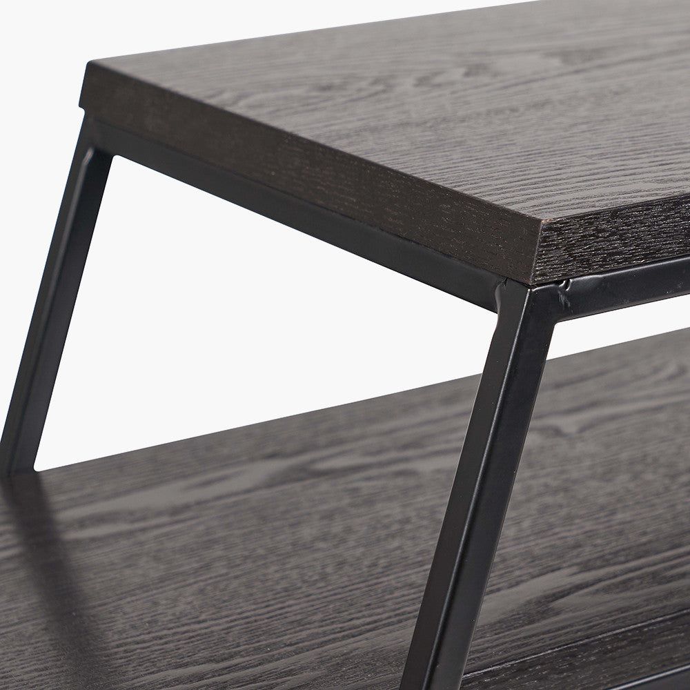 S/2 Mashiko Black Ash Veneer and Black Metal Console Tables