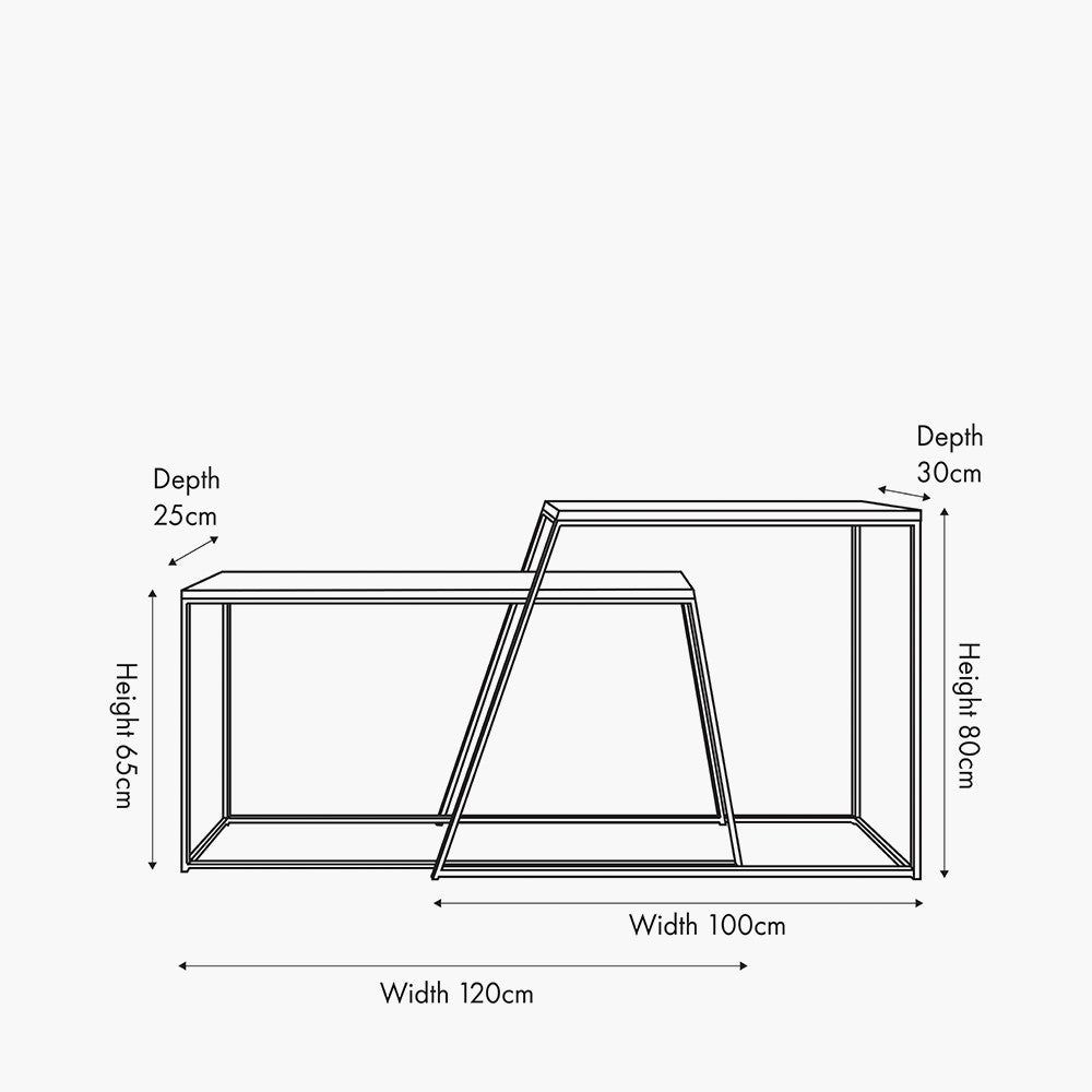S/2 Mashiko Black Ash Veneer and Black Metal Console Tables