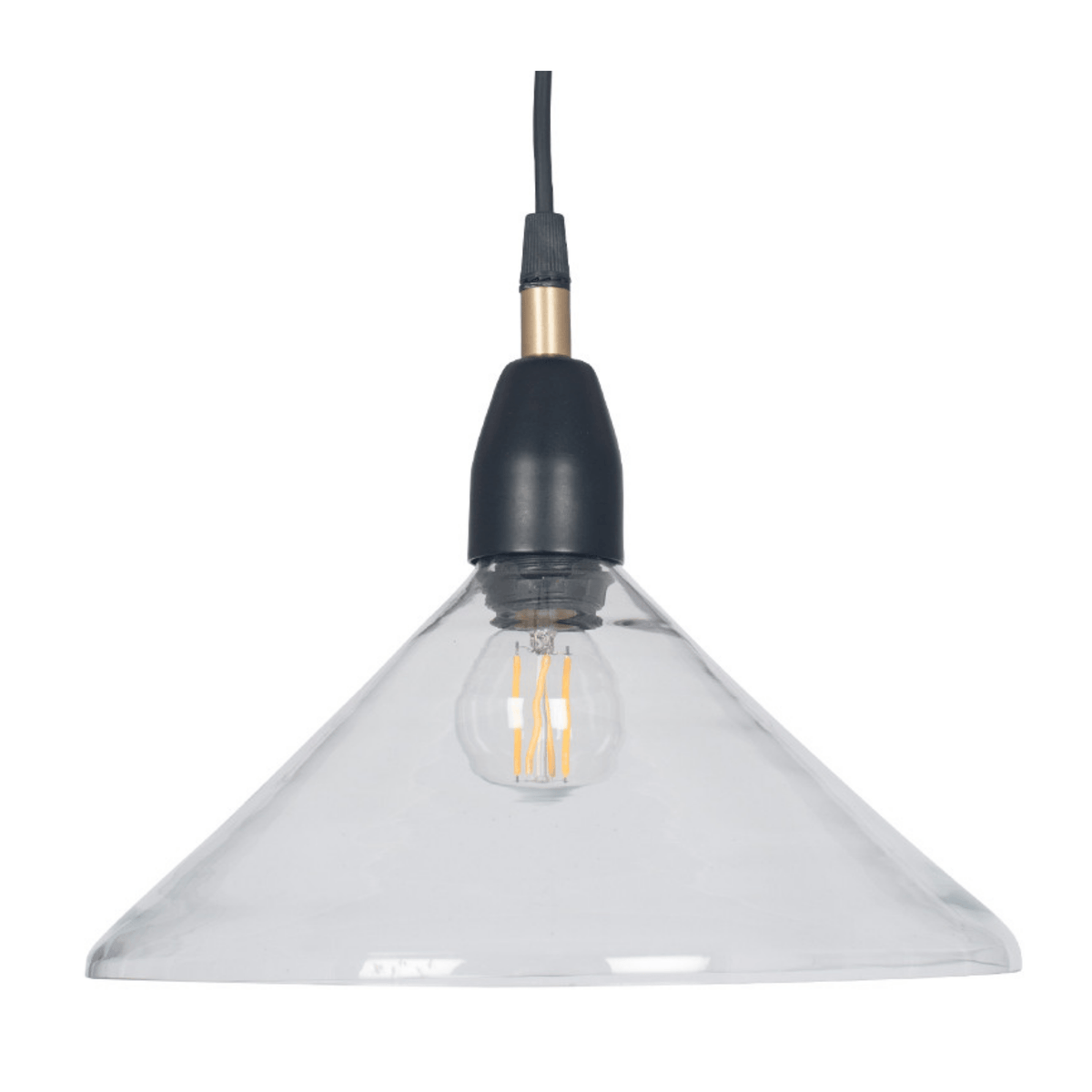 Matt Black and Clear Glass Cone Pendant - Cusack Lighting