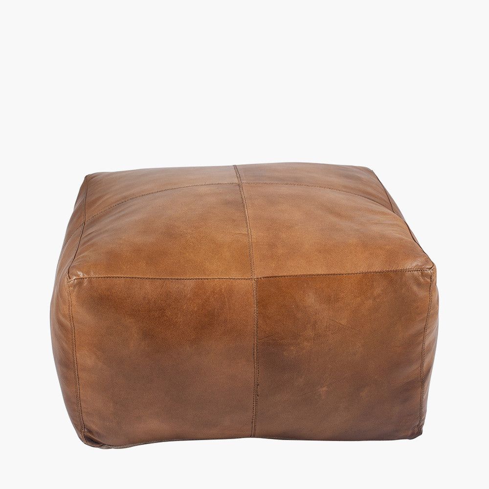 Matteo Prussian Blue/Natural Tan/Steel Grey  Leather Square Pouffe