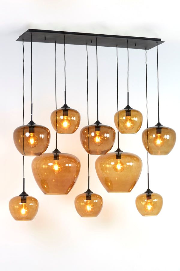 Mayson 10 Lt Hanging Lamp - Glass Brown & Matt Black 
