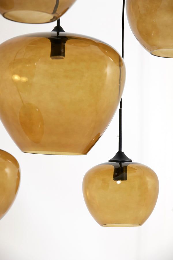 Mayson 10 Lt Hanging Lamp - Glass Brown & Matt Black 