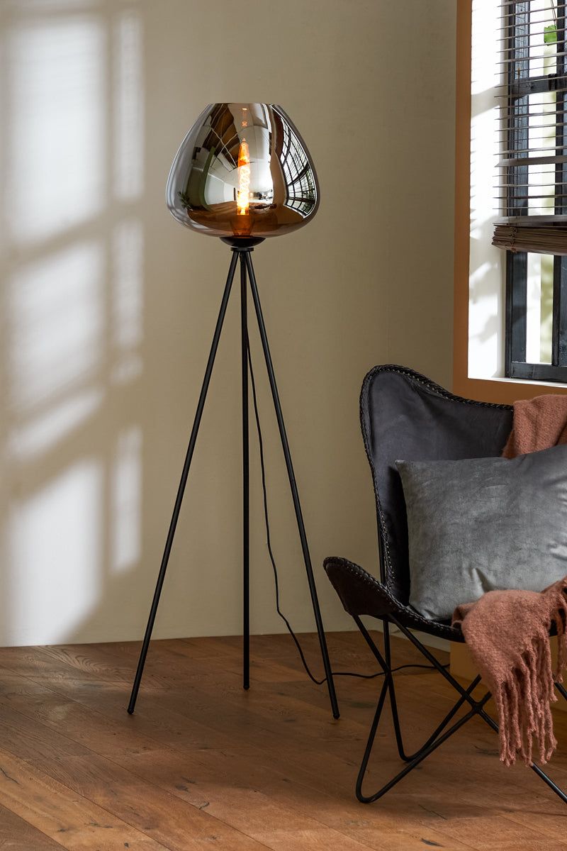 Mayson Floor Lamp Tripod - Smoked Glass & Matt Black Finish
