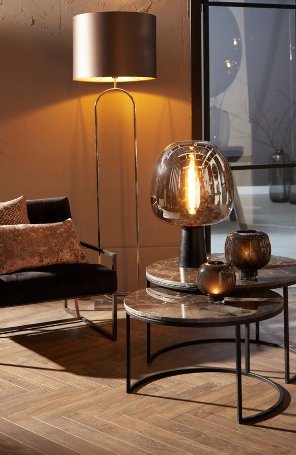 Maysony Table Lamp - Smoked Glass & Matt Black Finish