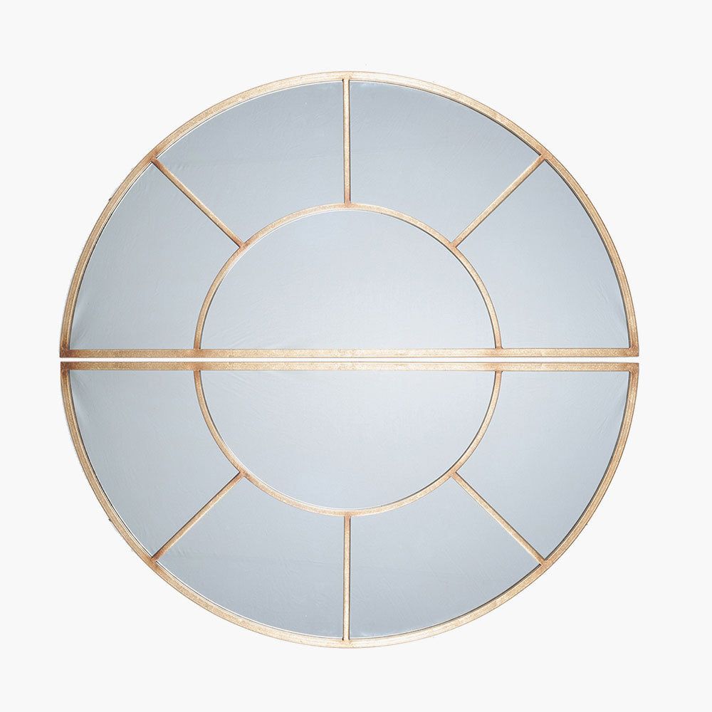 Metal 2 Half Moon Section Wall Mirror - Antique Gold Finish