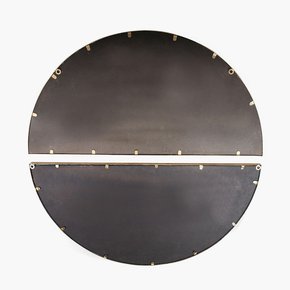 Metal 2 Half Moon Section Wall Mirror - Antique Gold Finish