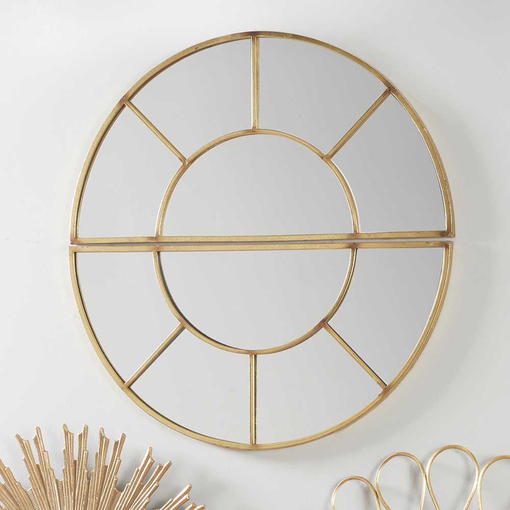Metal 2 Half Moon Section Wall Mirror - Antique Gold Finish