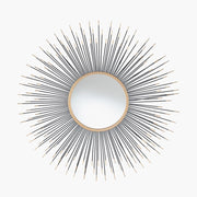 Metal Starburst Round Wall Mirror - Black & Gold Finish