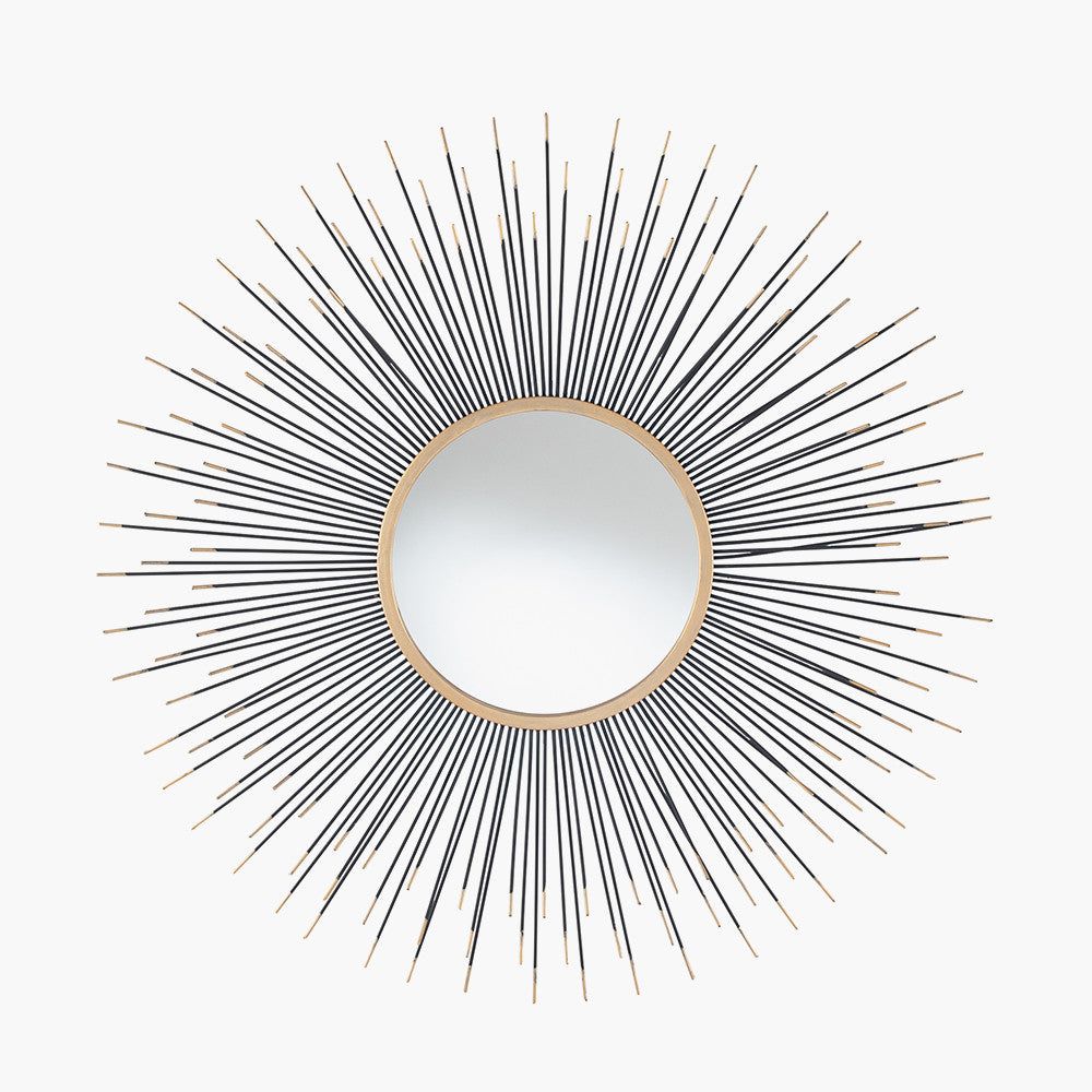 Metal Starburst Round Wall Mirror - Black & Gold Finish