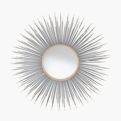 Metal Starburst Round Wall Mirror - Black & Gold Finish