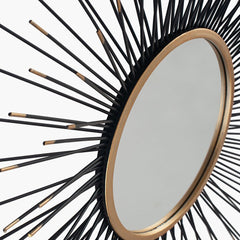 Metal Starburst Round Wall Mirror - Black & Gold Finish