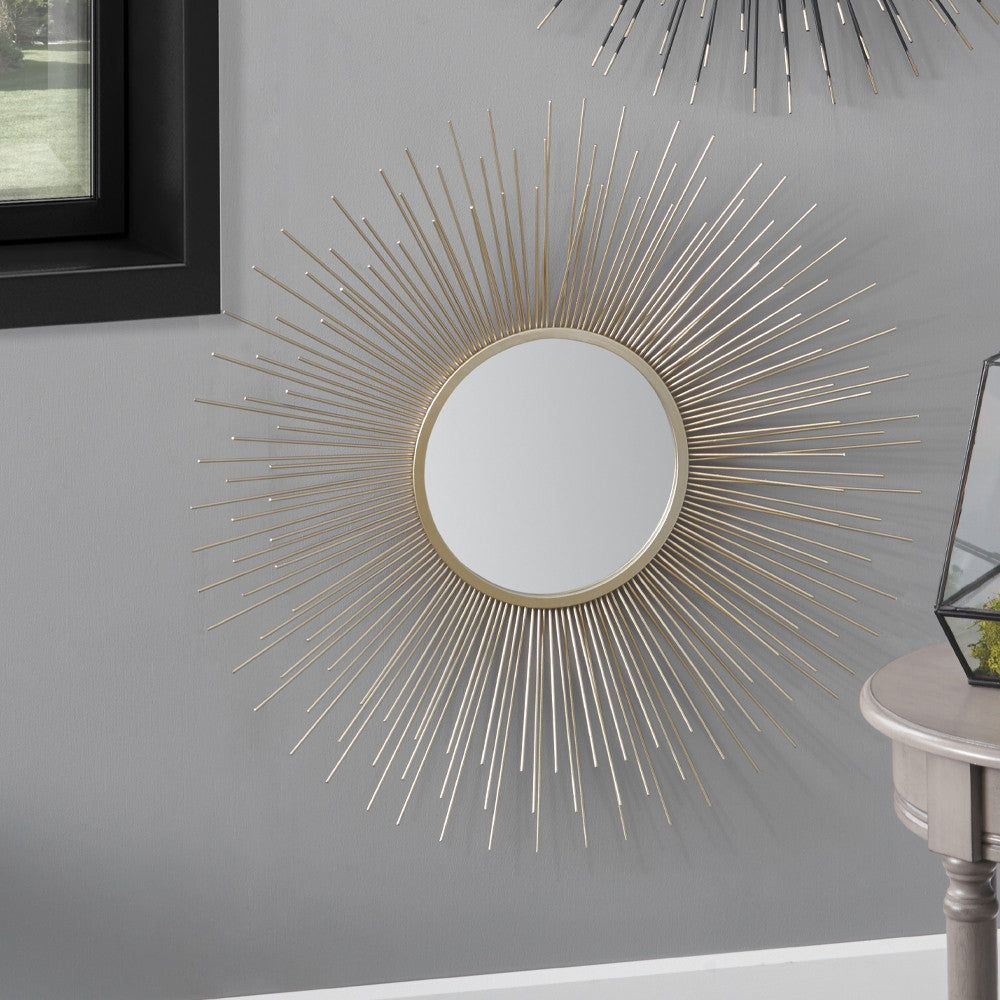 Metal Starburst Round Wall Mirror - Gold Finish