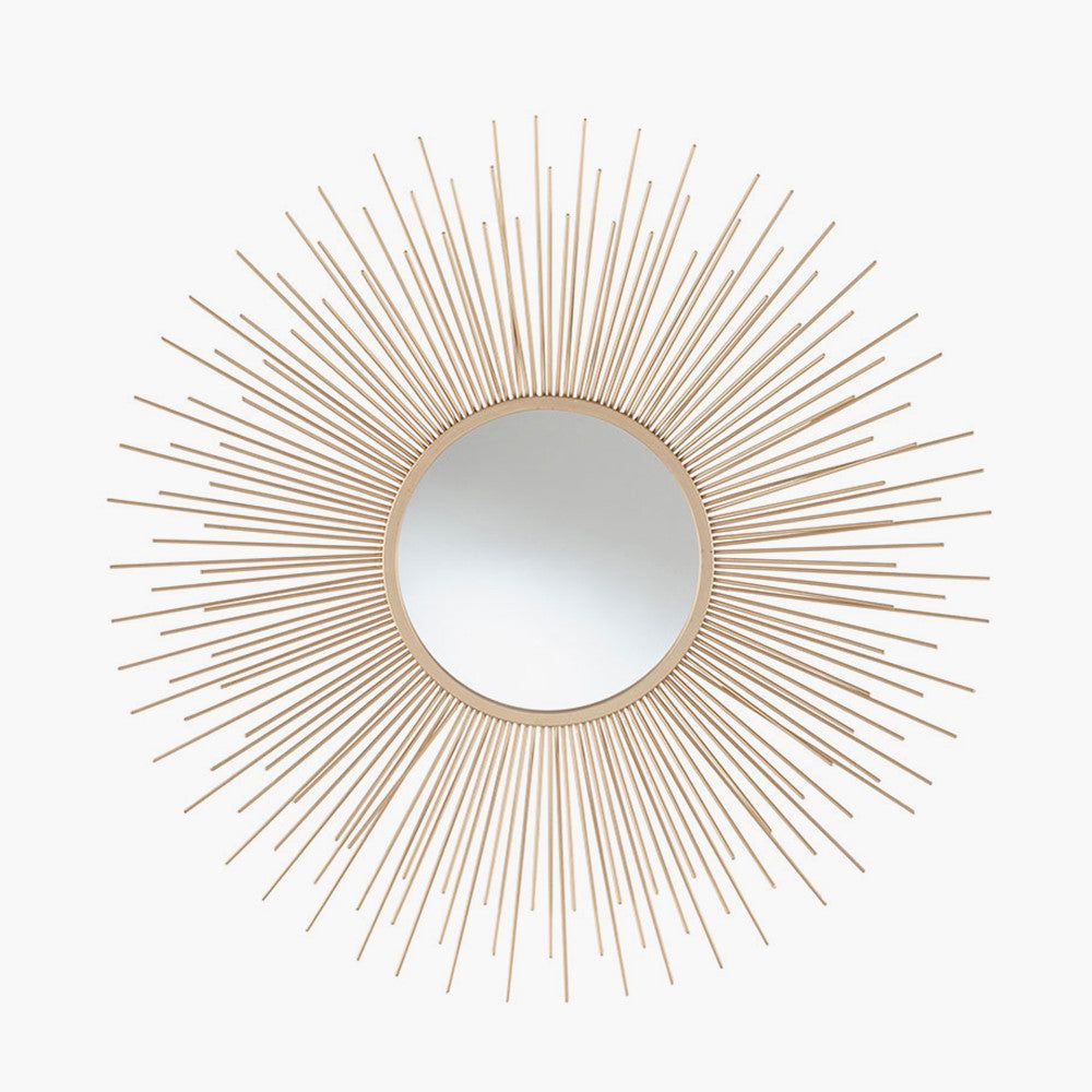 Metal Starburst Round Wall Mirror - Gold Finish