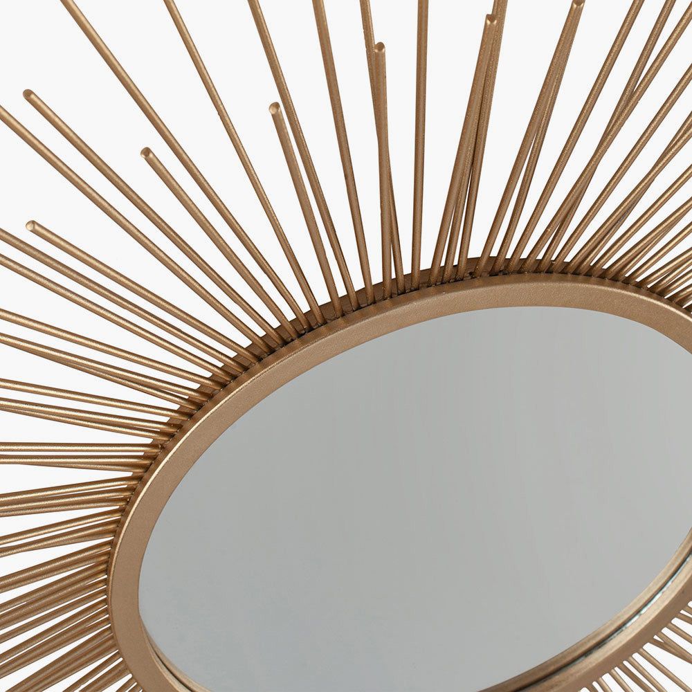 Metal Starburst Round Wall Mirror - Gold Finish