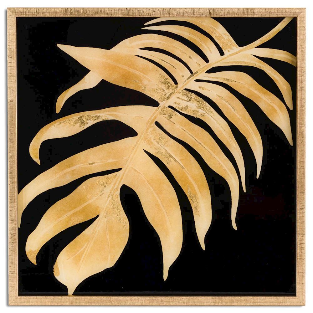 Metallic Leaf Glass Image in Gold Frame 60X60cm - Wall Art Framed