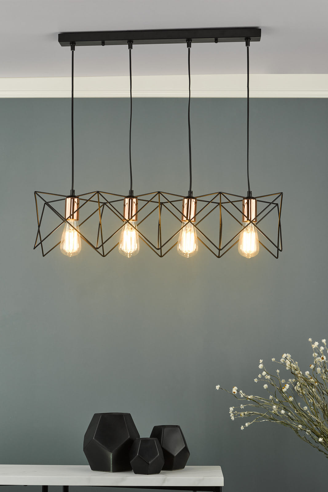 Midi 3/4/5Lt Kitchen Light Black & Bright Copper Detail