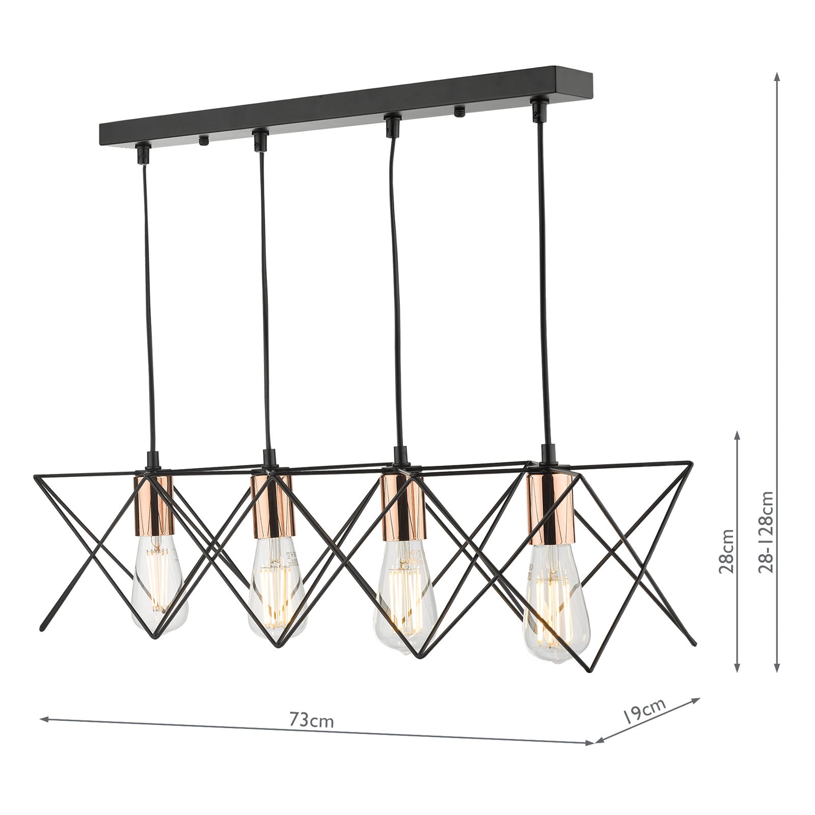 Midi 3/4/5Lt Kitchen Light Black & Bright Copper Detail