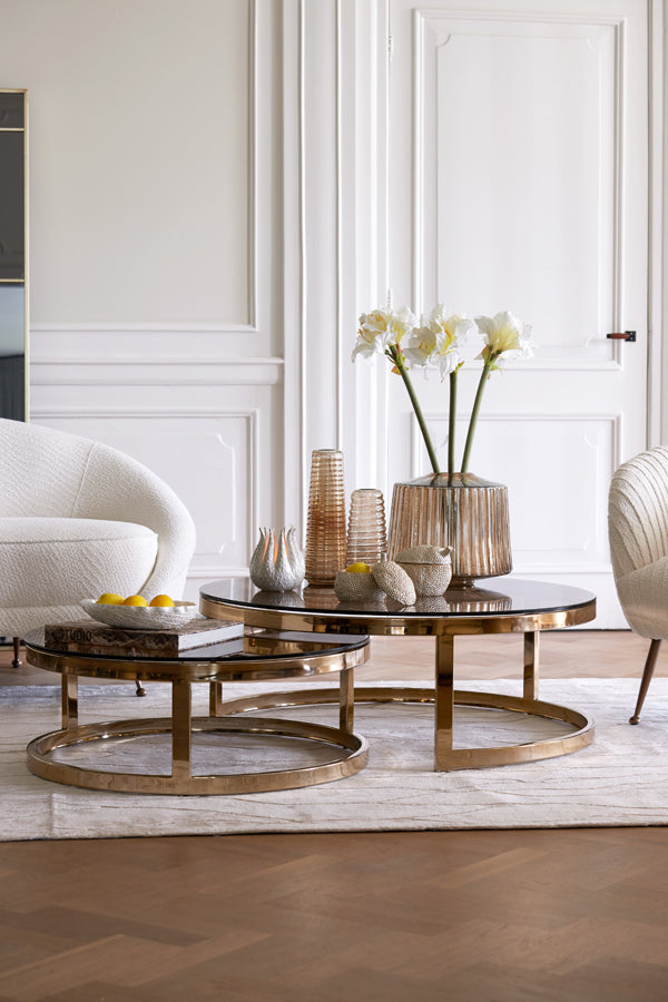 Oval glass and clearance gold coffee table