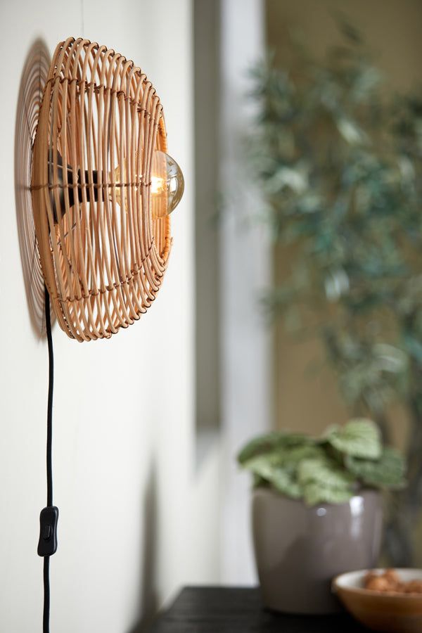 Milan Medium Wall Lamp - Natural Rattan Finish