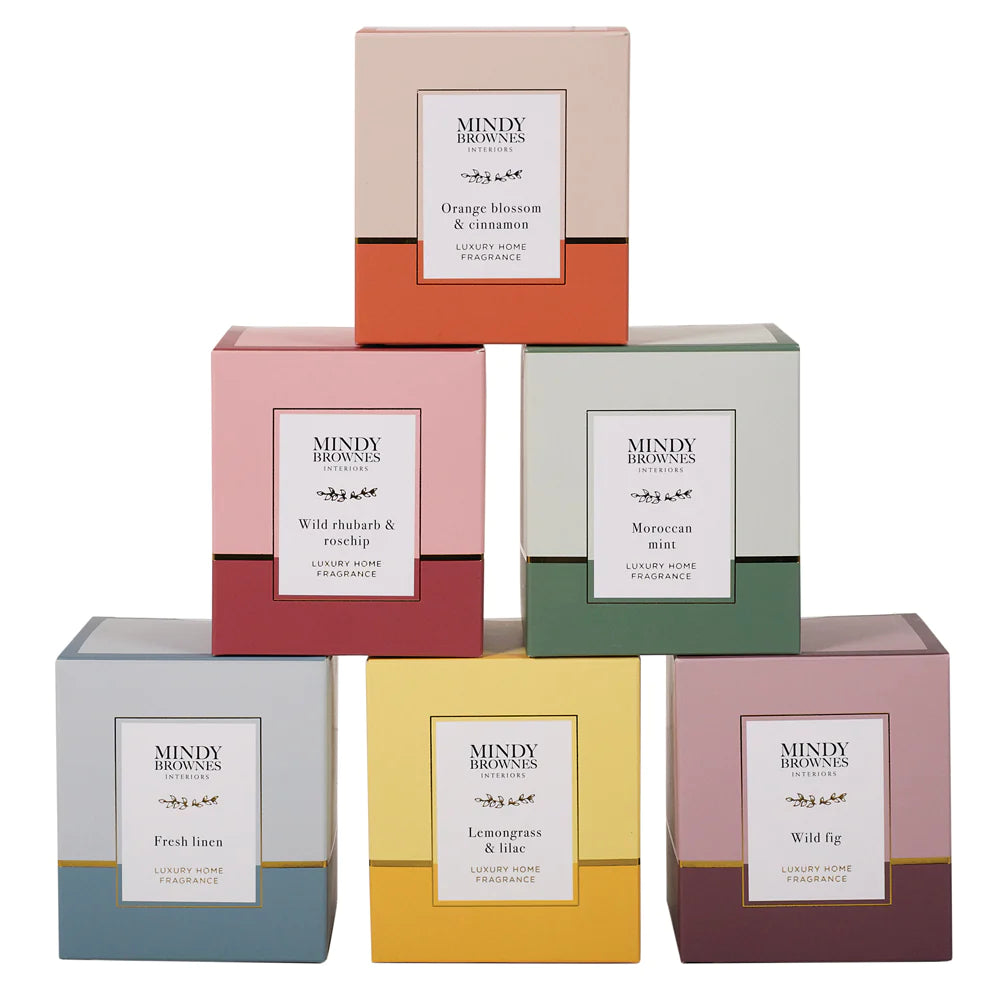 Mindy Brownes Scented Candles - Wild Rhubarb & Rosehip/Orange Blossom & Cinnamon/Fresh Linen/Wild Fig/Moroccan Mint/Lemongrass & Lilac