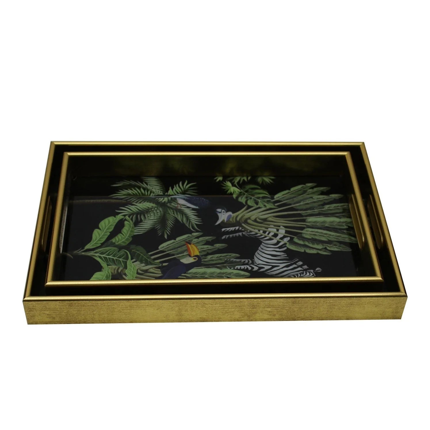 Mindy Brownes Zebra Serving Tray Set of 2 - Green & Gold Finish