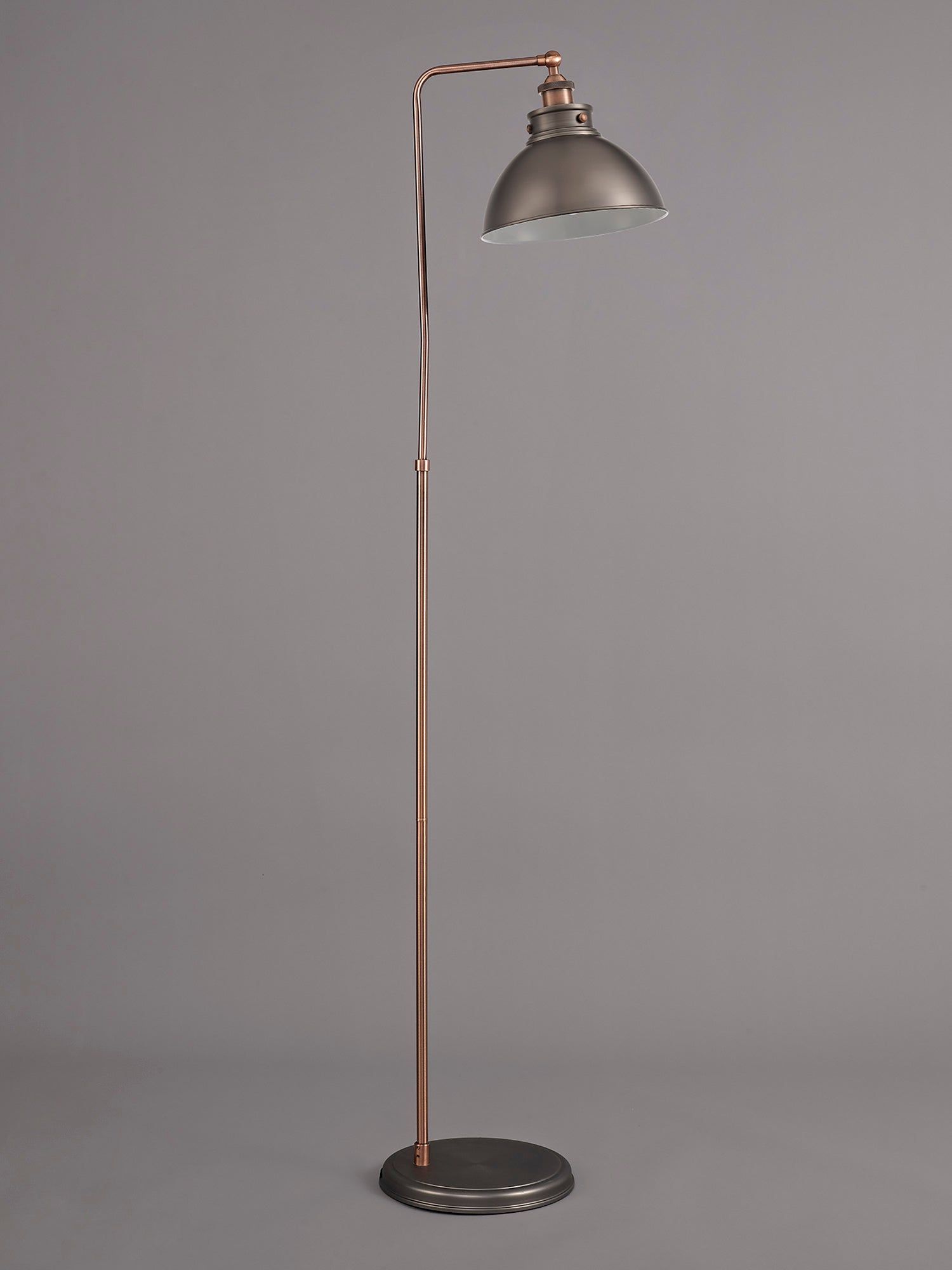 Miner Adjustable Floor Lamp, 1 x E27, Antique Silver/Copper/White