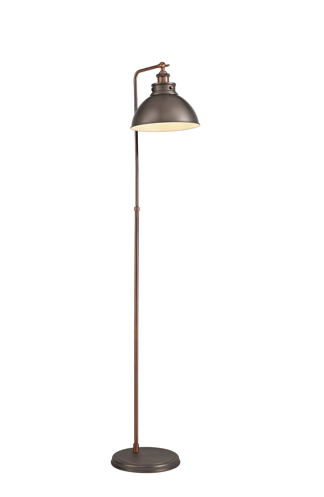 Miner Adjustable Floor Lamp, 1 x E27, Antique Silver/Copper/White