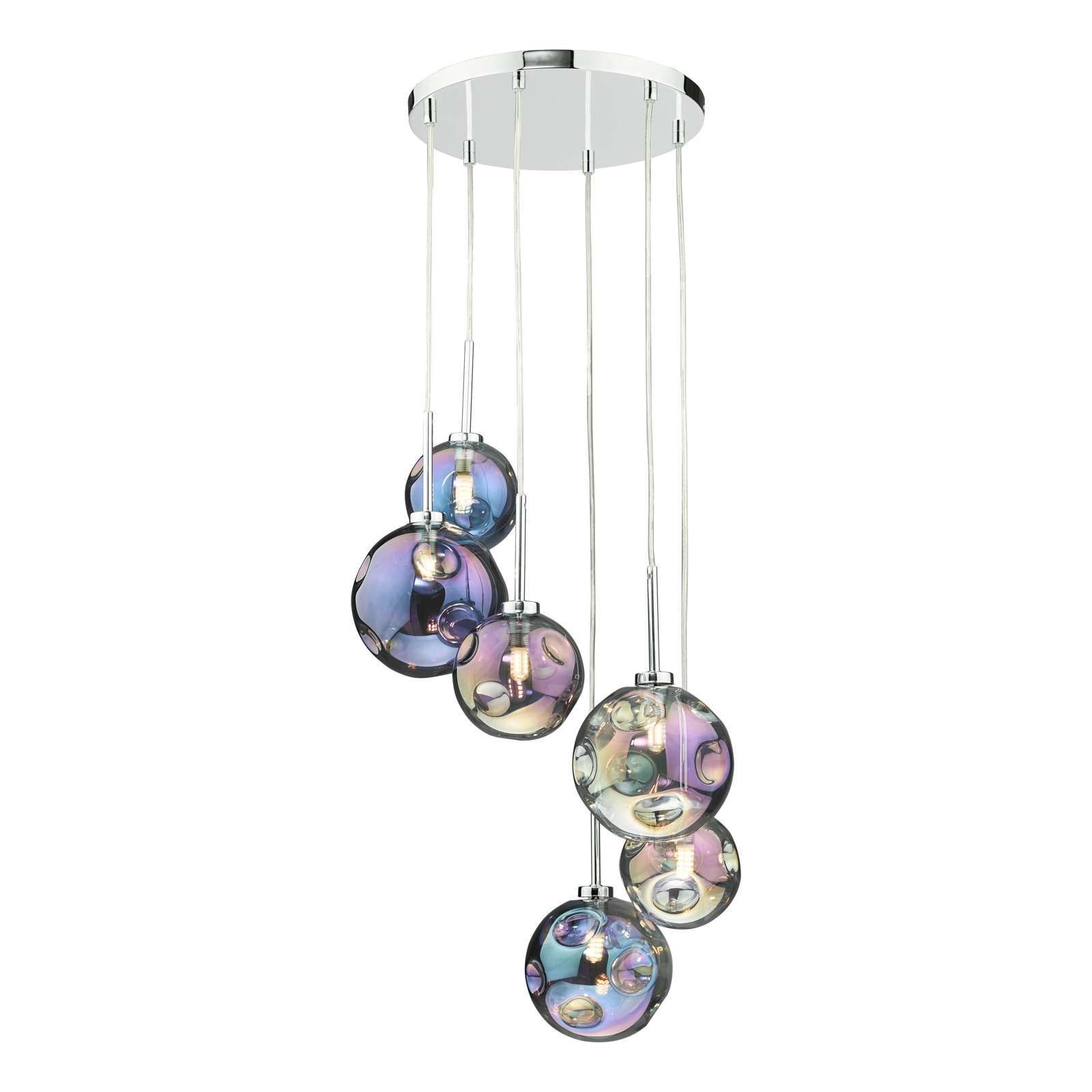 Dar Mira 6Lt Cluster Ceiling Light - Polished Chrome Iridised Glass IP20